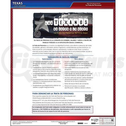66535 by JJ KELLER - Texas Commercial Lodging Human Trafficking Poster, Spanish, Laminated Poster