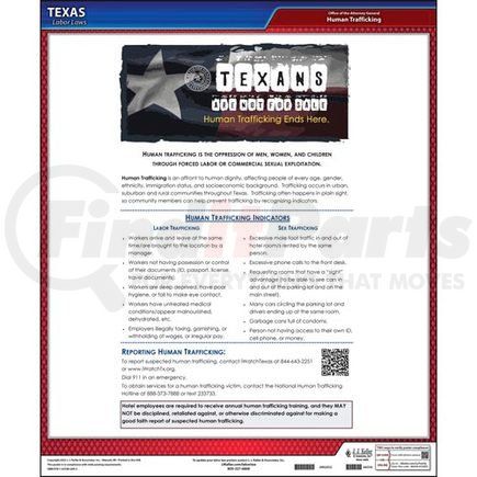 66534 by JJ KELLER - Texas Commercial Lodging Human Trafficking Poster, English, Laminated Poster