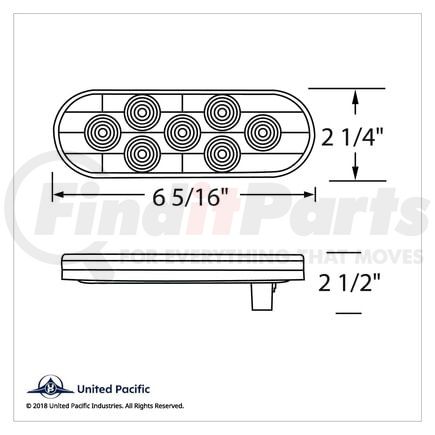 36855B by UNITED PACIFIC - Brake/Tail/Turn Signal Light - 7 LED Oval, Red LED/Red Lens