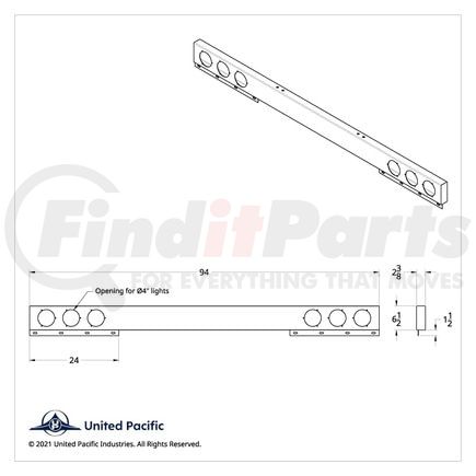 30739 by UNITED PACIFIC - Light Bar - Rear, One-Piece, Incandescent, Stop/Turn/Tail Light, Red Lens, Chrome Steel Housing, with Stainless Steel Bezel