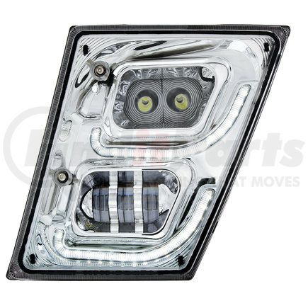 32594 by UNITED PACIFIC - Fog Light - Chrome, High Power LED, Driver Side, with LED DRL & Position Light, for 2003-2017 Volvo VN/VNL