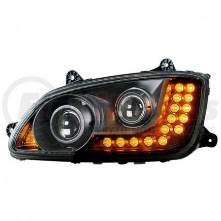 31160 by UNITED PACIFIC - Projection Headlight Assembly - LH, Black Housing, High/Low Beam, H11/HB3 Bulb, with Signal Light