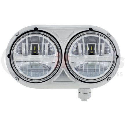32784 by UNITED PACIFIC - Headlight Assembly - LED, RH, Polished Housing, High/Low Beam, Dual Light with Chrome Cross Bar