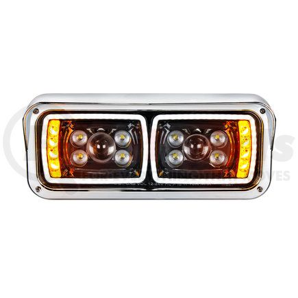 35825 by UNITED PACIFIC - Projection Headlight Assembly - LH, LED, 4 x 6", Black Housing, High/Low Beam, with LED Signal Light and White LED Position Light, Fender Liner Included