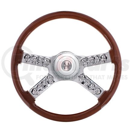 88184 by UNITED PACIFIC - Steering Wheel - 18" Wood, for 2006+ Peterbilt and 2003+ Kenworth Trucks, with Hub and Skull Accent