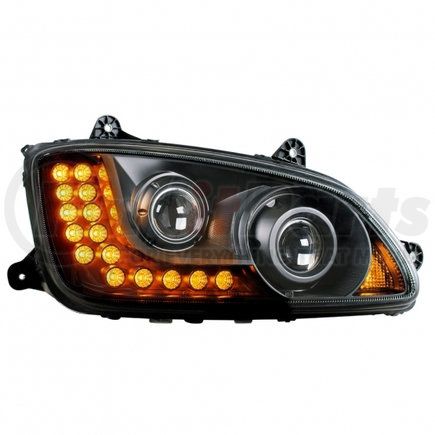 31161 by UNITED PACIFIC - Projection Headlight Assembly - RH, Black Housing, High/Low Beam, H11/HB3 Bulb, with Signal Light