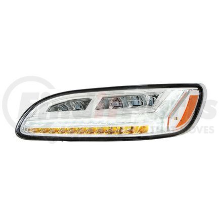 35761 by UNITED PACIFIC - CHROME 6 LED HEADLIGHT FOR PETERBILT 386 (2005-2015) & 387 (1999-2010 )- DRIVER SIDE  POSITION LIGHT BAR WITH 22 BRIGHT WHITE LED'S