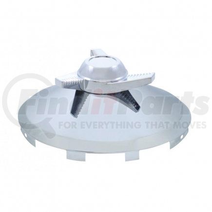 10161 by UNITED PACIFIC - Axle Hub Cap - Front, Universal, Chrome, with 3 Bar Left Swing Spinner, 7/16" Lip