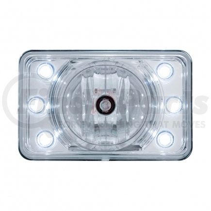 31376 by UNITED PACIFIC - Projection Headlight - RH/LH, 4 x 6", Rectangle, Chrome Housing, High Beam, 9005 Bulb, with Crystal Lens, with White 6 LED Position Light, Includes (2) 9005 Adapter Plugs