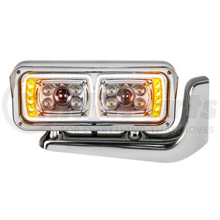 35776 by UNITED PACIFIC - Projection Headlight Assembly - RH, LED, Chrome Housing, High/Low Beam, with Die-Cast Mounting Arm