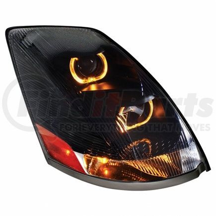 31233 by UNITED PACIFIC - Projection Headlight Assembly - RH, Black Housing, High/Low Beam, with Amber LED Light Bar