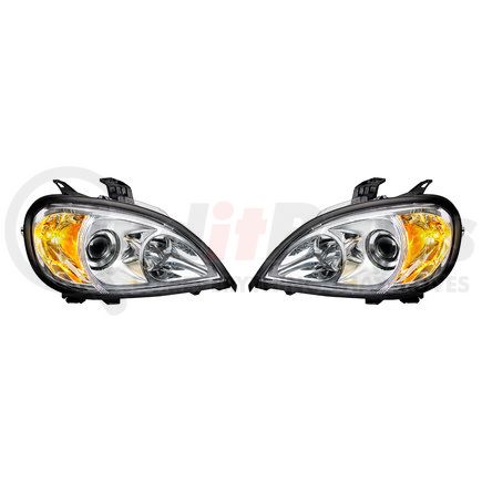 31346 by UNITED PACIFIC - Projection Headlight Assembly - RH and LH, Chrome Housing, High/Low Beam, H7, 1157 Bulb, with Signal Light