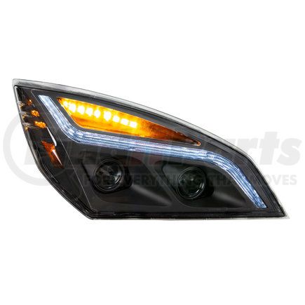 35822 by UNITED PACIFIC - Projection Headlight Assembly - RH, LED, Black Housing, High/Low Beam, with LED Signal Light and White LED Position Light
