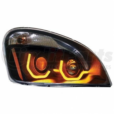 31229 by UNITED PACIFIC - Projection Headlight Assembly - RH, Black Housing, High/Low Beam, with Dual Mode Amber LED Light Bar