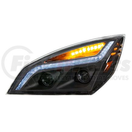35821 by UNITED PACIFIC - Projection Headlight Assembly - LH, LED, Black Housing, High/Low Beam, with LED Signal Light and White LED Position Light