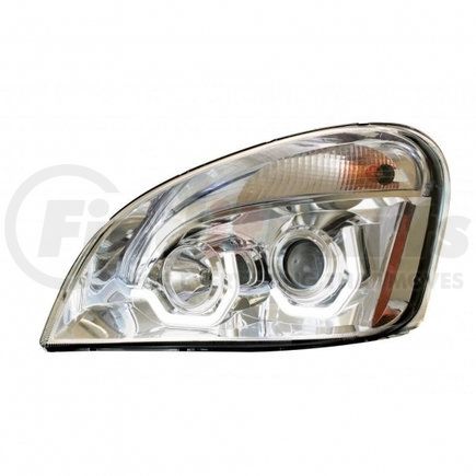31286 by UNITED PACIFIC - Projection Headlight Assembly - LH, Chrome Housing, High/Low Beam, H7/H1/3157 Bulb, with Signal Light and Dual LED Position Light Bar