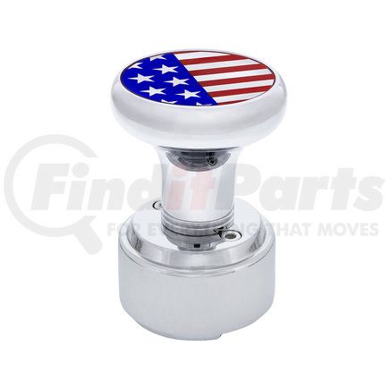 70824 by UNITED PACIFIC - Gearshift Knob - Chrome, Thread-On, with USA Flag Top Sticker & Adapter, for Eaton Fuller Style 9/10 Shifter