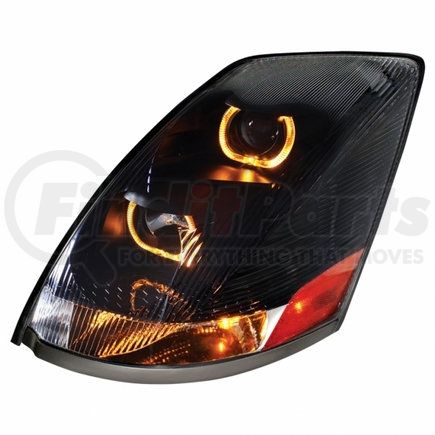 31232 by UNITED PACIFIC - Projection Headlight Assembly - LH, Black Housing, High/Low Beam, with Amber LED Light Bar