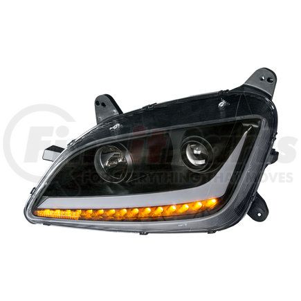 35814 by UNITED PACIFIC - Projection Headlight Assembly - LH, Black Housing, High/Low Beam, H9 Quartz/H1 Quartz Bulb, with LED Signal Light and LED Position Light