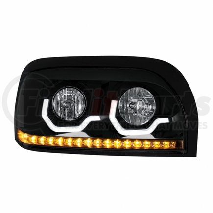 31206 by UNITED PACIFIC - Headlight Assembly - RH, Black Housing, High/Low Beam, H7/9005 Bulb, with LED Signal Light and Position Light Bar