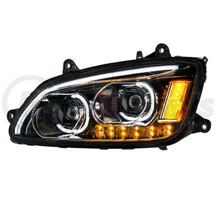 35773 by UNITED PACIFIC - Projection Headlight Assembly - LH, LED, Black Housing, High/Low Beam, with Amber LED Turn Signal, White LED Position Light Bar and Amber LED Marker Light