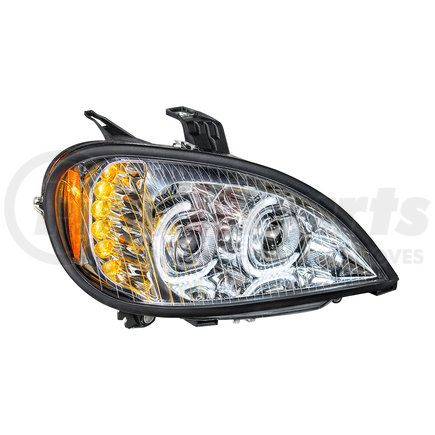 31091 by UNITED PACIFIC - Projection Headlight Assembly - RH, LED, Chrome Housing, High/Low Beam, with LED Signal Light, Position Light and Side Marker