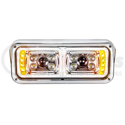 35823 by UNITED PACIFIC - Projection Headlight Assembly - LH, LED, 4 x 6", Chrome Housing, High/Low Beam, with LED Signal Light and White LED Position Light, Fender Liner Included