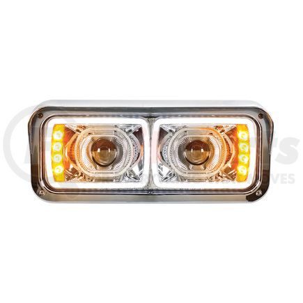 31154 by UNITED PACIFIC - Projection Headlight Assembly - LH, LED, Chrome Housing, High/Low Beam, with LED Signal Light and Position Light Bar