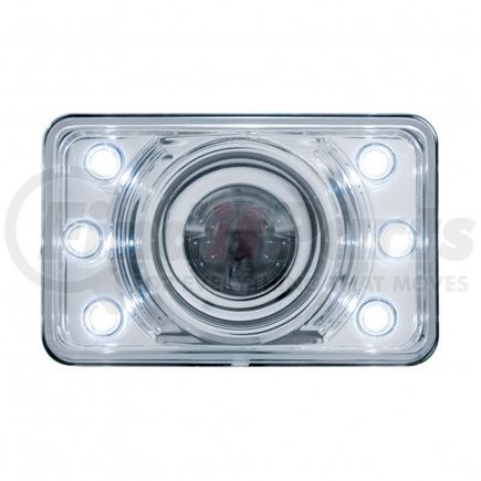 31375 by UNITED PACIFIC - Projection Headlight - RH/LH, 4 x 6", Rectangle, Chrome Housing, Low Beam, 9005 Bulb, with Crystal Lens, with White 6 LED Position Light, Includes (2) 9005 Adapter Plugs