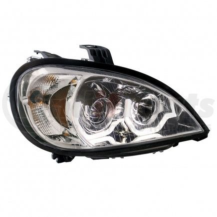 31257 by UNITED PACIFIC - Projection Headlight Assembly - RH, Chrome Housing, High/Low Beam, H7/H1/3157 Bulb, with Signal Light and LED Position Light Bar