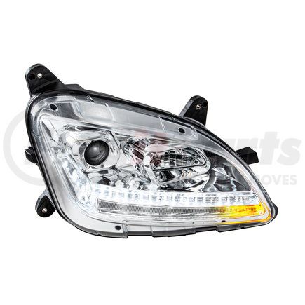 35780 by UNITED PACIFIC - Projection Headlight Assembly - RH, Chrome Housing, High/Low Beam, H7 Bulb, with LED Signal (Sequential) and LED Position Light