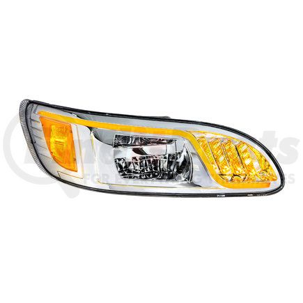 31083 by UNITED PACIFIC - Headlight Assembly - RH, LED, Chrome Housing, High/Low Beam, with LED Signal Light, Position Light, Side Marker Light and Daytime Running Light