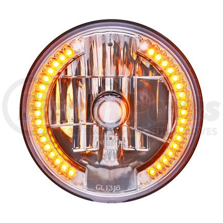 31378 by UNITED PACIFIC - Crystal Headlight - RH/LH, 7", Round, Chrome Housing, High/Low Beam, H4, Low Beam, HB2, High Beam Bulb, with Amber 34 LED Position Light