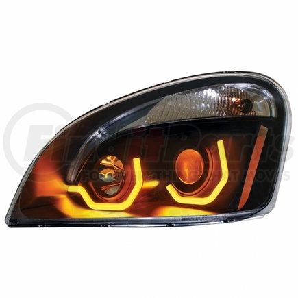 31228 by UNITED PACIFIC - Projection Headlight Assembly - LH, Black Housing, High/Low Beam, with Dual Mode Amber LED Light Bar