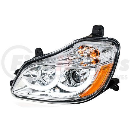 31454 by UNITED PACIFIC - Projection Headlight Assembly - LH, Chrome Housing, High/Low Beam, H7 Quartz/H1 Quartz Bulb, with Signal Light, LED Position Light and LED Side Marker