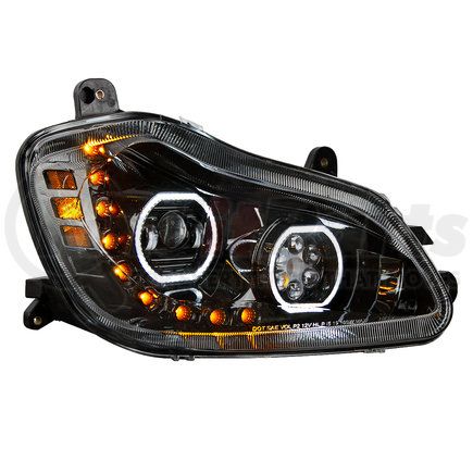 35744 by UNITED PACIFIC - Headlight Assembly - LED, RH, Black Housing, High/Low Beam, with 9 LED Amber Signal (Sequential), 100 LED White DRL, 6 LED Side Marker