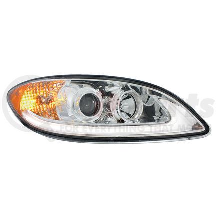 31180 by UNITED PACIFIC - Projection Headlight Assembly - RH, Chrome Housing, High/Low Beam, H7/H1/3457 Bulb, with Signal Light, LED Position Light Bar and Side Marker