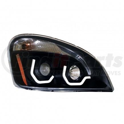 31271 by UNITED PACIFIC - Projection Headlight Assembly - RH, Black Housing, High/Low Beam, H7/H1/3157 Bulb, with Signal Light and Dual LED Position Light Bar