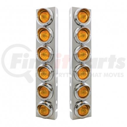 33614 by UNITED PACIFIC - Air Cleaner Light Bar - Front, Stainless Steel, with Bracket, Clearance/Marker Light, Amber LED and Lens, with Chrome Bezels and Visors, 9 LED Per Light, for Peterbilt Trucks