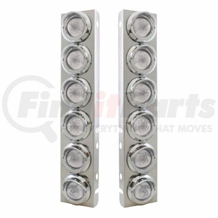 33615 by UNITED PACIFIC - Air Cleaner Light Bar - Front, Stainless Steel, with Bracket, Clearance/Marker Light, Amber LED, Clear Lens, with Chrome Bezels and Visors, 9 LED Per Light, for Peterbilt Trucks