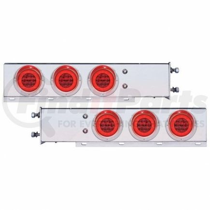 63776 by UNITED PACIFIC - Light Bar - Rear, "Glo" Light, Deluxe, Stainless Steel, Spring Loaded, with 3.75" Bolt Pattern - Stop/Turn/Tail Light, Red LED and Lens, with Chrome Bezels and Visors, 21 LED Per Light