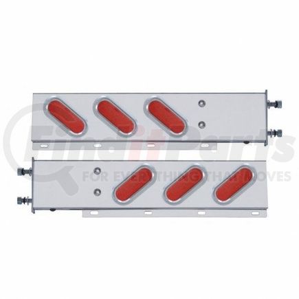 61806 by UNITED PACIFIC - Light Bar - Stainless Steel, Spring Loaded, Rear, Reflector/Stop/Turn/Tail Light, Red LED/Red Lens, with 3.75" Bolt Pattern, with Chrome Bezels and Visors, 19 LED per Light