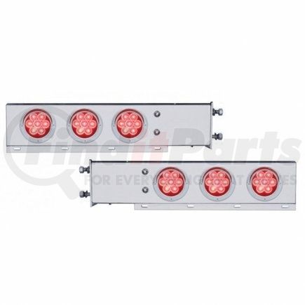 61746 by UNITED PACIFIC - Light Bar - Rear, Spring Loaded, with 3.75" Bolt Pattern, Reflector/Stop/Turn/Tail Light, Red LED and Lens, Chrome/Steel Housing, with Chrome Bezels and Visors, 7 LED Per Light