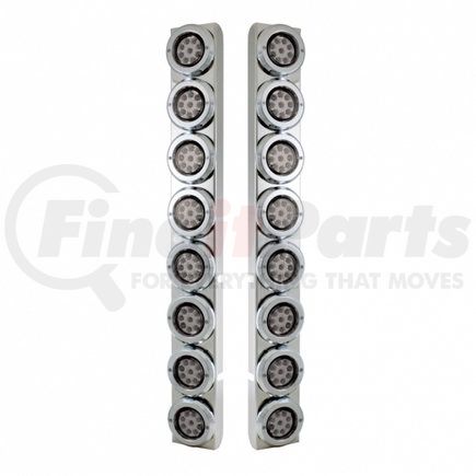 37336 by UNITED PACIFIC - Air Cleaner Light Bar - Rear, Stainless Steel, with Bracket, Reflector/Clearance/Marker Light, Red LED, Clear Lens, with Chrome Bezels, 9 LED Per Light, for Peterbilt Trucks