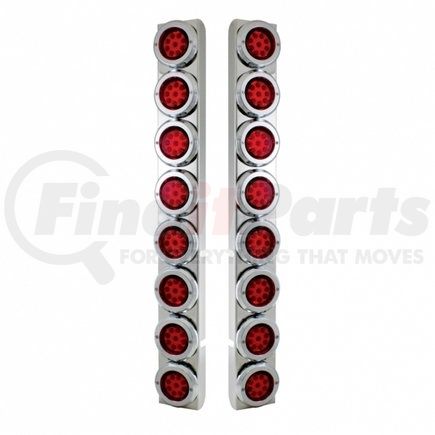 37334 by UNITED PACIFIC - Air Cleaner Light Bar - Rear, Stainless Steel, with Bracket, Reflector/Clearance/Marker Light, Red LED and Lens, with Chrome Bezels, 9 LED Per Light, for Peterbilt Trucks