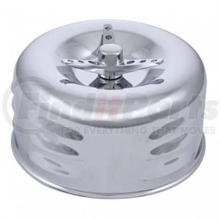 A6291 by UNITED PACIFIC - Air Cleaner Cover - 2-5/8", Dual Barrel, Chrome, Short Neck, Louvered, with 3-Wing Screw