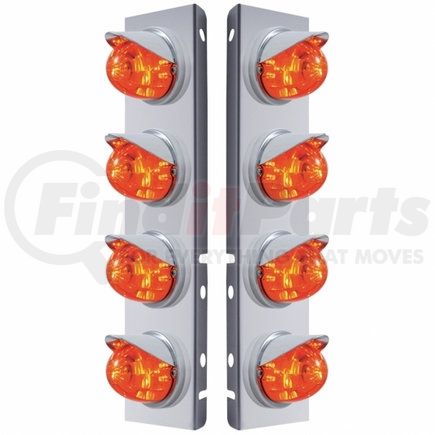 37295 by UNITED PACIFIC - Air Cleaner Light Bar - Front, Stainless Steel, with Bracket, Auxiliary/Cab Light, Amber LED, Dark Amber Lens, Pair, with Chrome Bezels and Visors, 17 LED Per Light, for Peterbilt Trucks