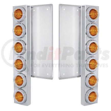 37323 by UNITED PACIFIC - Air Cleaner Light Box Panel - Stainless Steel, 12 Cutouts, 9 Amber LED/Lens, Beehive Lights, for Freightliner, with Bezel