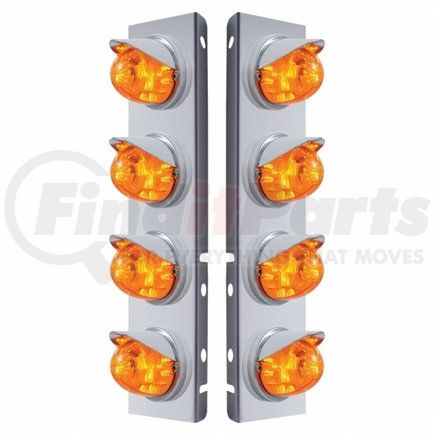 37380 by UNITED PACIFIC - Air Cleaner Light Bar - Front, Stainless Steel, with Bracket, Clearance/Marker Light, Amber LED and Lens, Dual Function, with Chrome Bezels and Visors, 17 LED Per Light, for Peterbilt Trucks