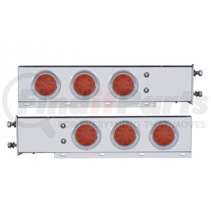 61551 by UNITED PACIFIC - Deluxe SS Spring Loaded Rear Light Bar - with 3.75" Bolt Pattern, Reflector/Stop/Turn/Tail Light, Red LED and Lens, with Chrome Bezels and Visors